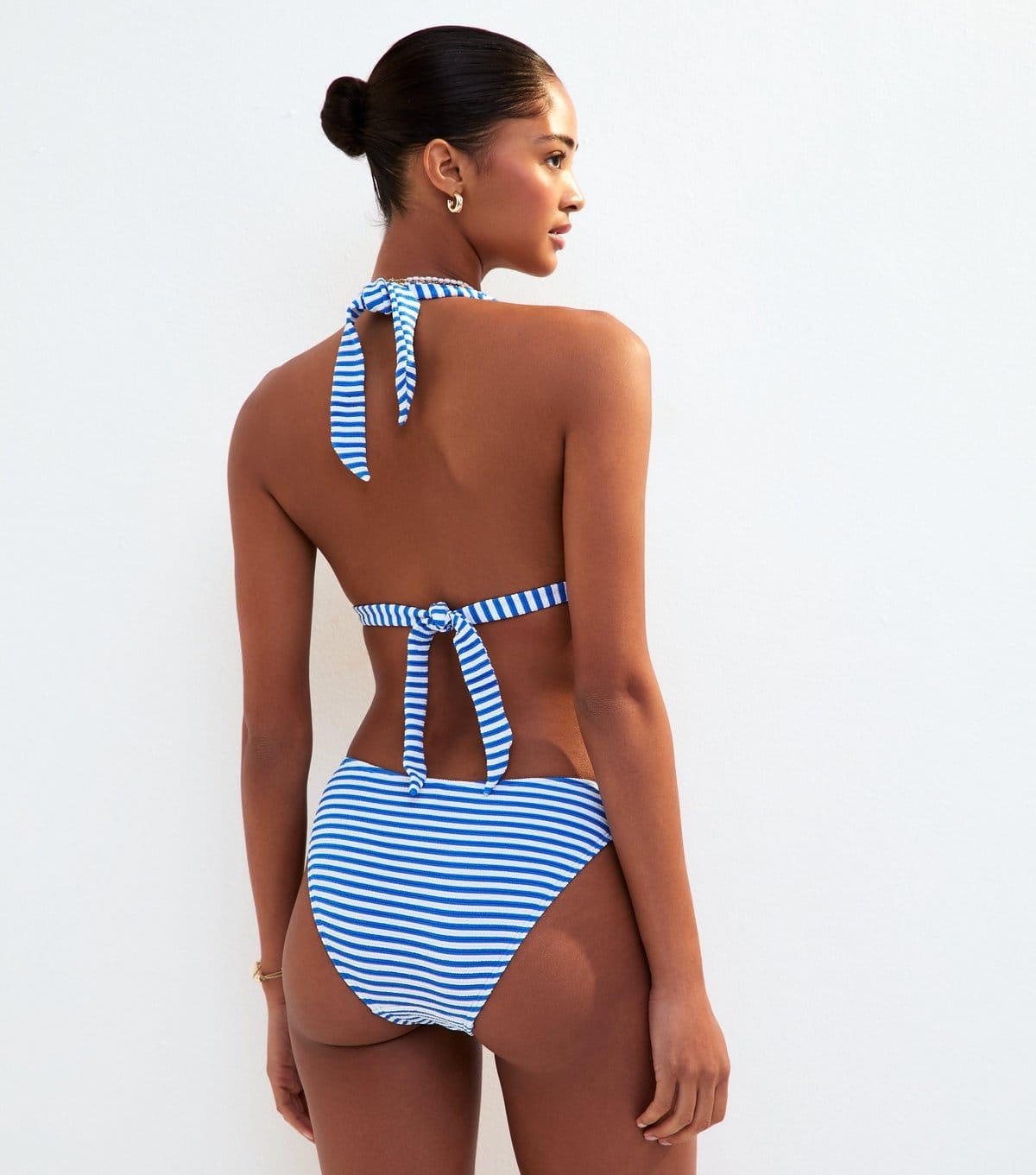New Look Women's Blue Textured Striped Hipster Bikini Bottoms New Look - 4