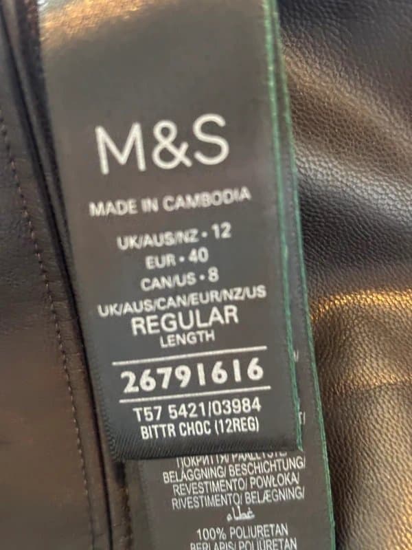 Marks & Spencer M&S Faux Leather Leggings – Size UK 12 (Regular)