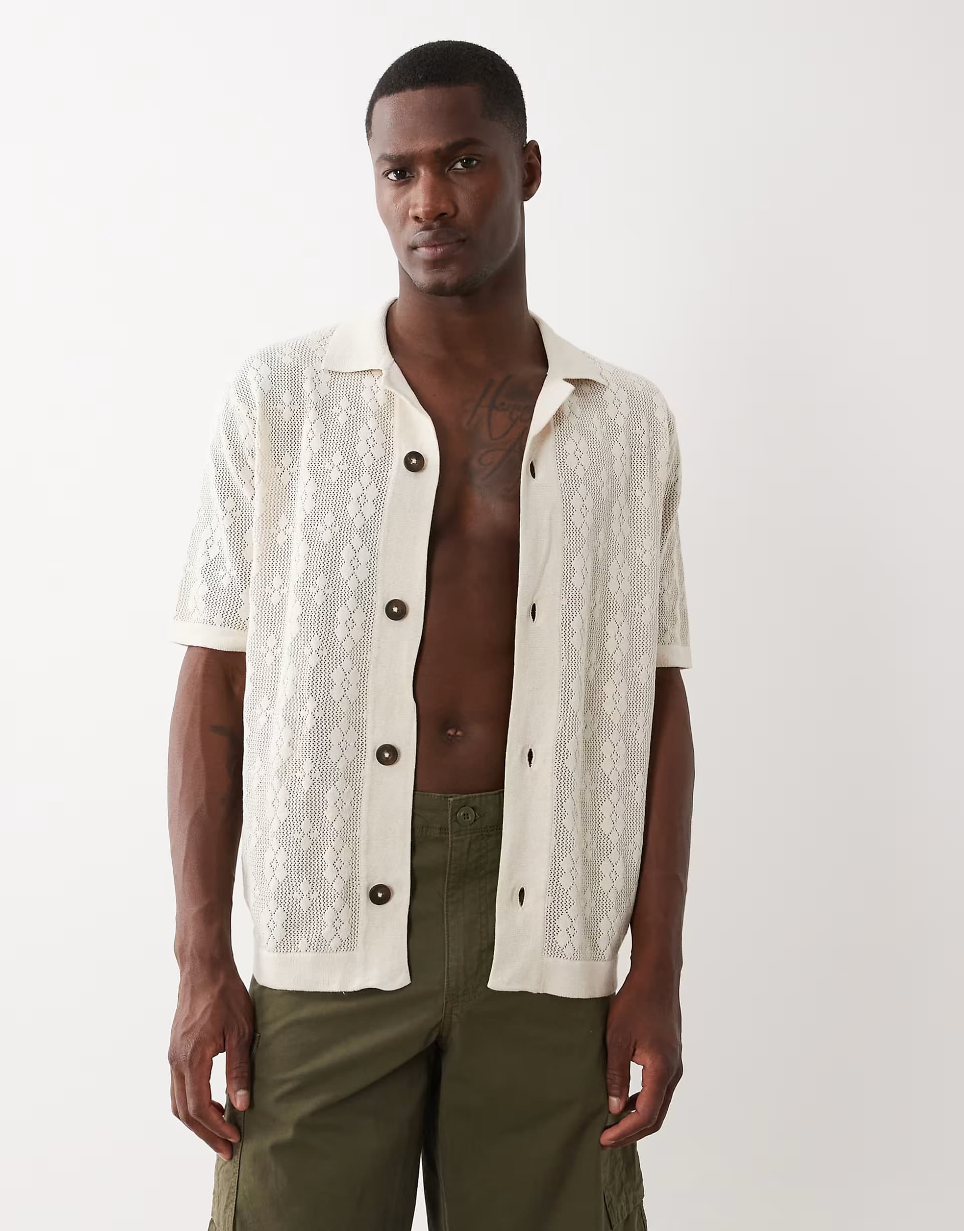 ASOS ONLY & SONS open knit shirt in cream