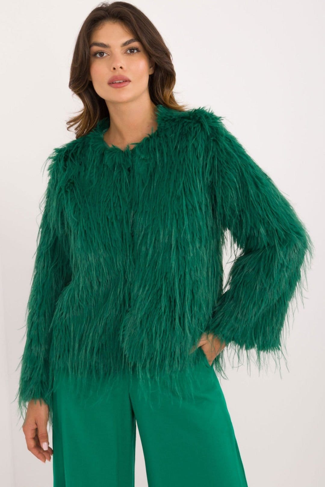 Love Lace Green Fur Finish Hook Jacket