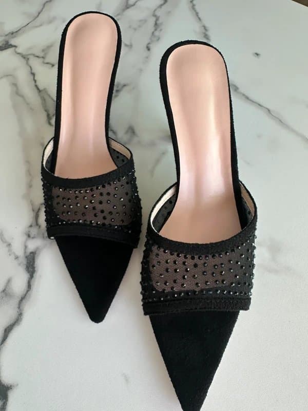 ASOS Black Rhinestone Pointed Heel Mules – Size 5
