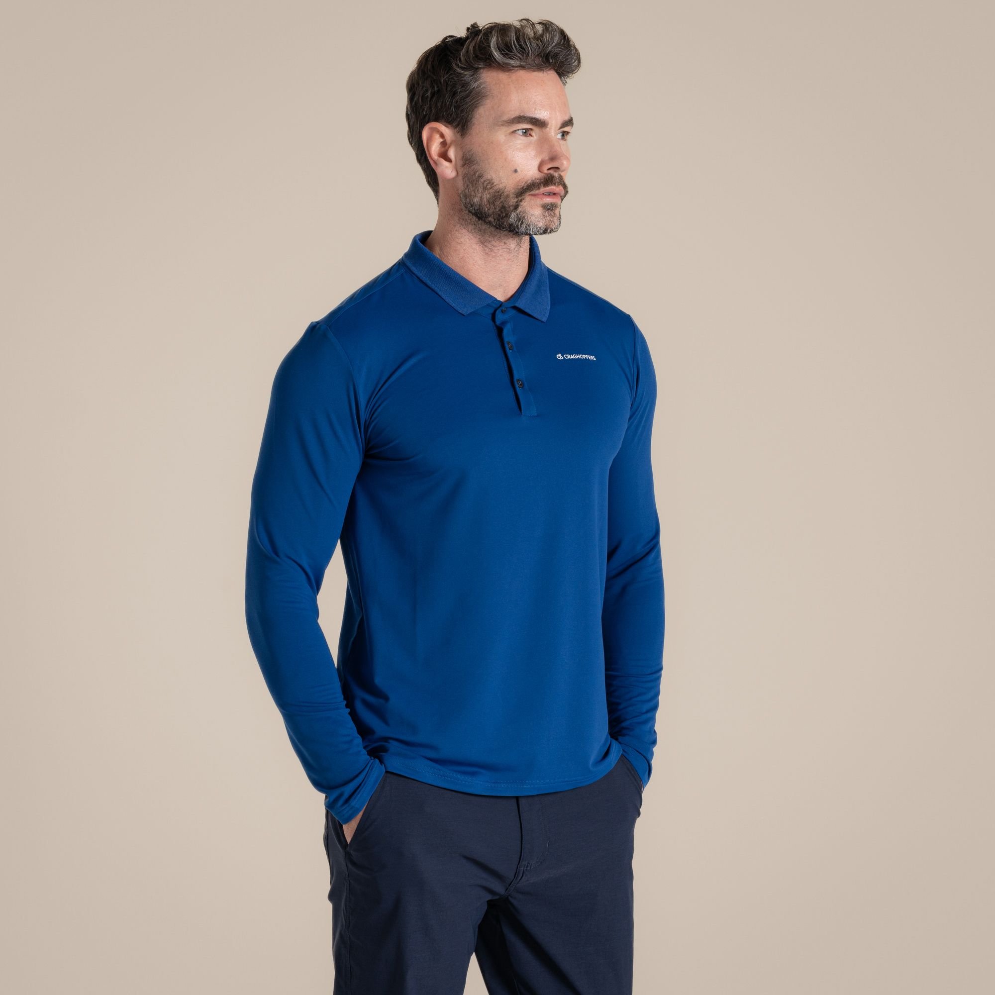 Craghoppers Craghoppers Men's NosiLife Bramshaw Insect-Repellent Long Sleeved Golf Polo Shirt in Blue - 4