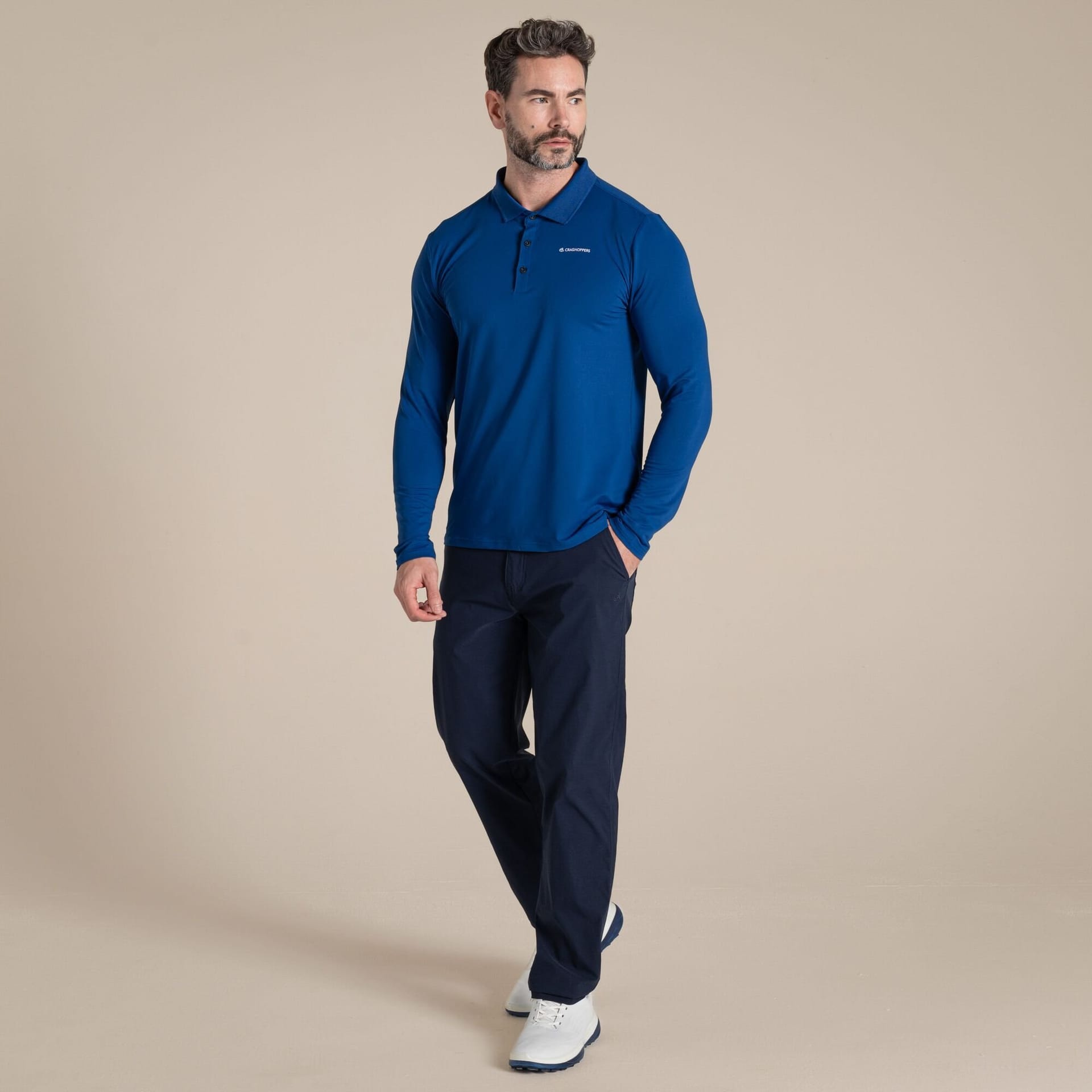Craghoppers Craghoppers Men's NosiLife Bramshaw Insect-Repellent Long Sleeved Golf Polo Shirt in Blue - 4