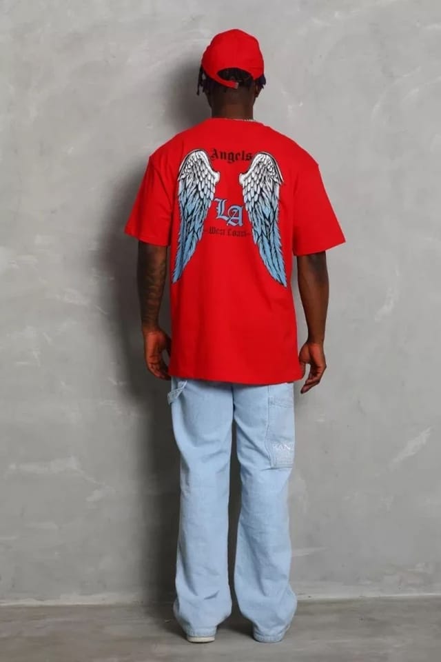 Janes Janes Men's Oversized Crew Neck T-Shirt with Back Print in Red - 2
