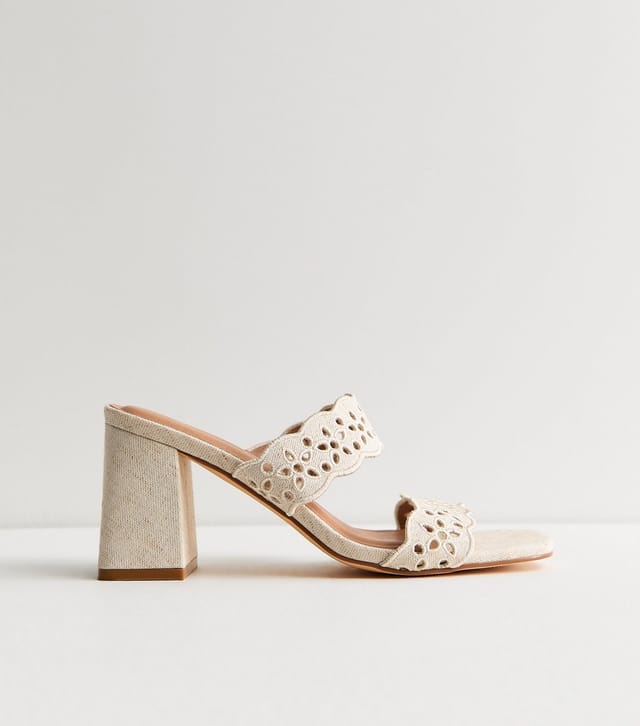New Look Women's Off White Woven Scallop Edge Floral Cut Out Strap Sandals Vegan New Look - 2