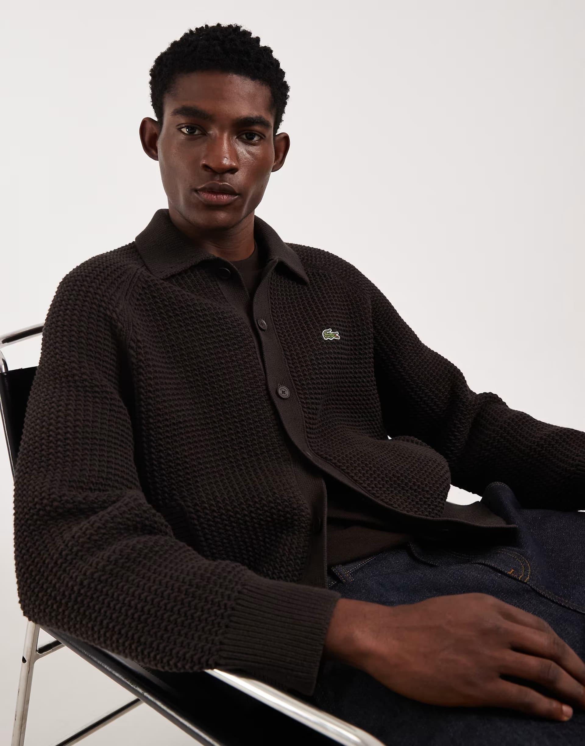 ASOS Lacoste button through knitted cardigan in brown