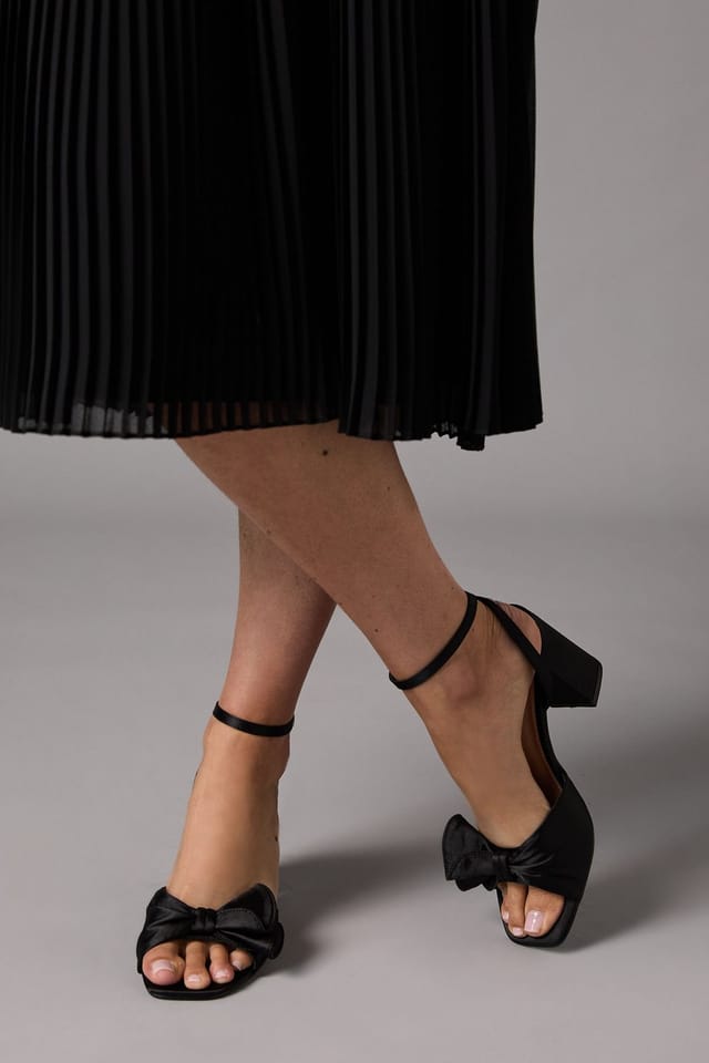 Coast Coast Women's Wide Fit Tina Satin Soft Ruffle High Block Heel Sandals in Black - 2