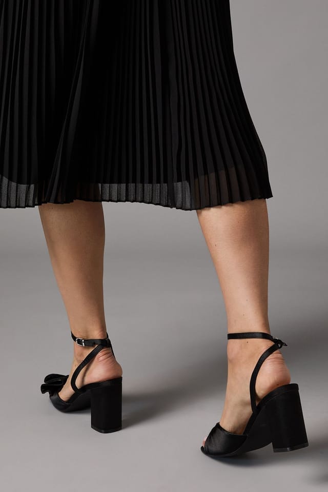 Coast Coast Women's Wide Fit Tina Satin Soft Ruffle High Block Heel Sandals in Black - 3