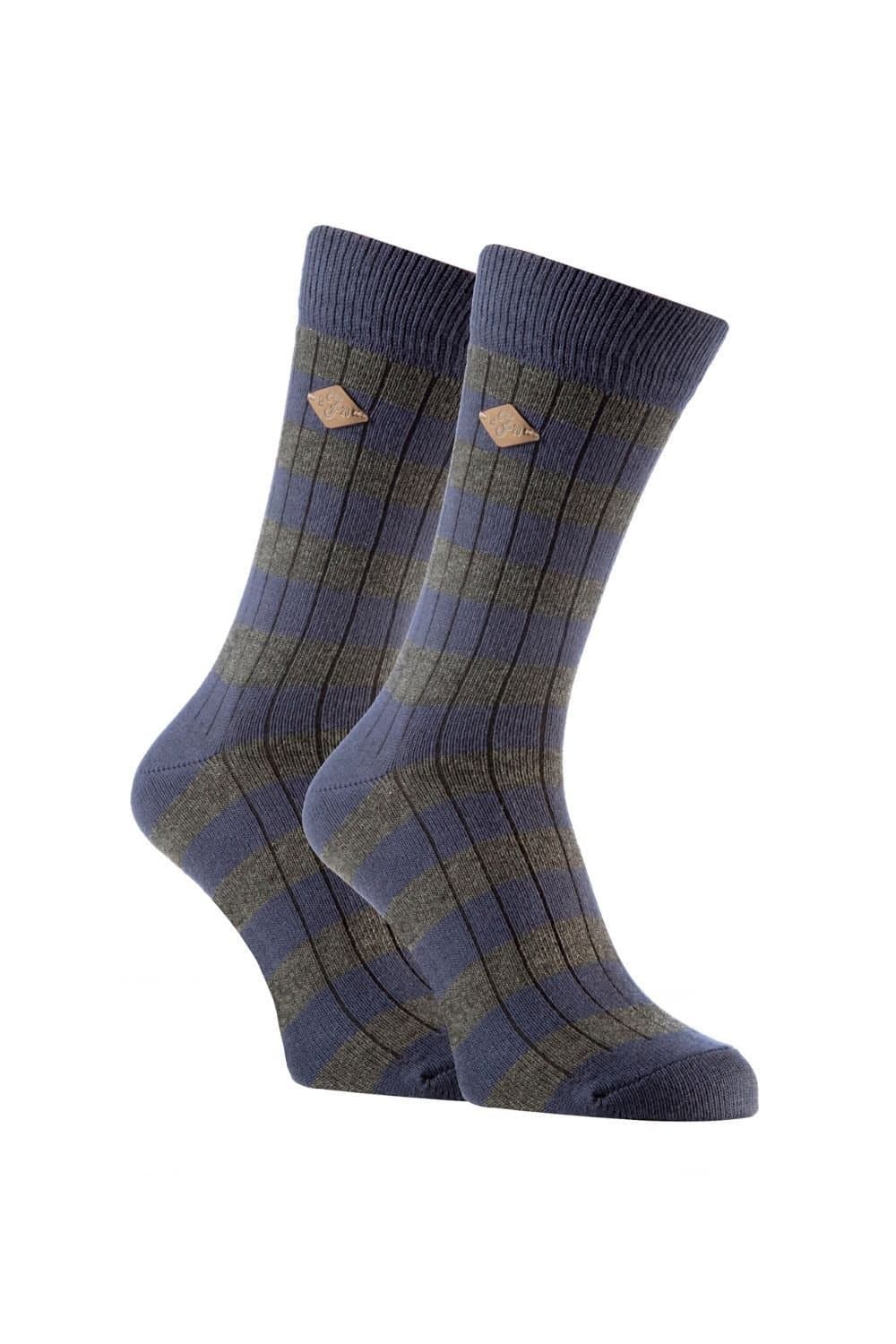 Farah Farah Men's 2 Pack Cable Knit Cotton Socks in Blue