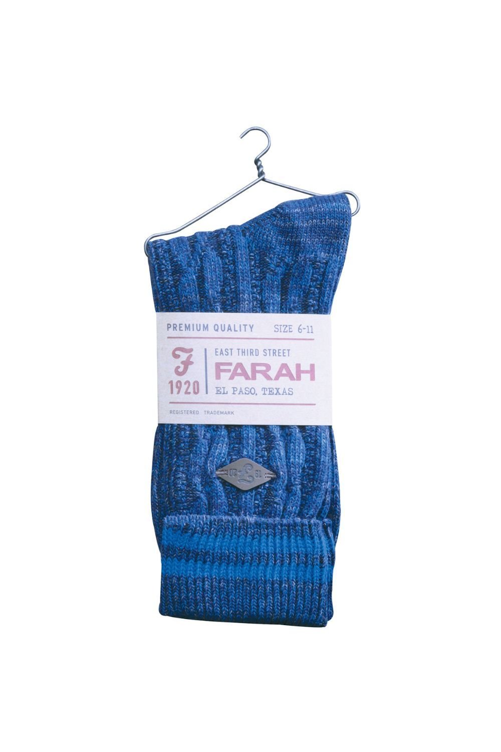 Farah FARAH Men's 2 Pack Cable Knit Cotton Boot Dress Socks with Turn Over Top in Blue - 2