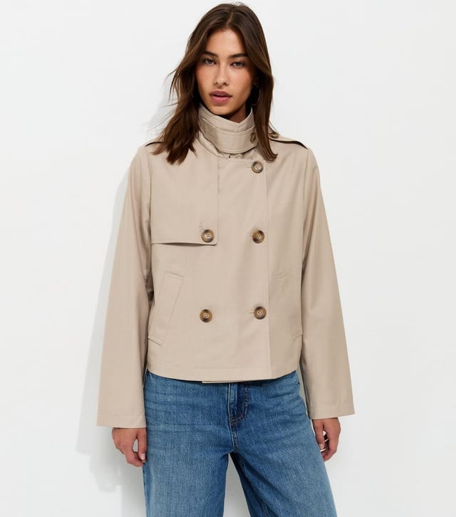 New Look Women's Cream Double Breasted Cropped Trench Jacket New Look - 3