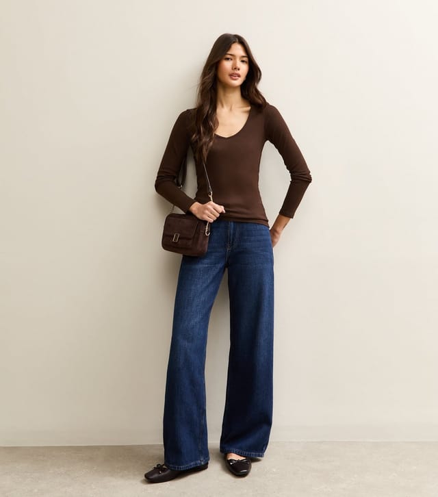 New Look Women's Dark Brown Long Sleeve V-Neck T-Shirt New Look - 3