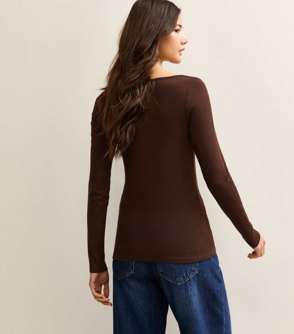New Look Women's Dark Brown Long Sleeve V-Neck T-Shirt New Look - 4