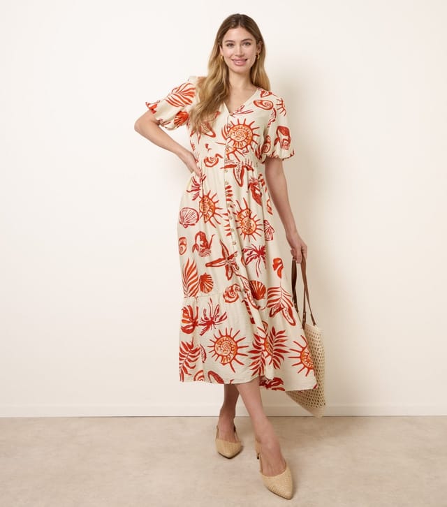 Blue Vanilla Women's Orange Starfish Print Midi Dress Blue Vanilla New Look - 2