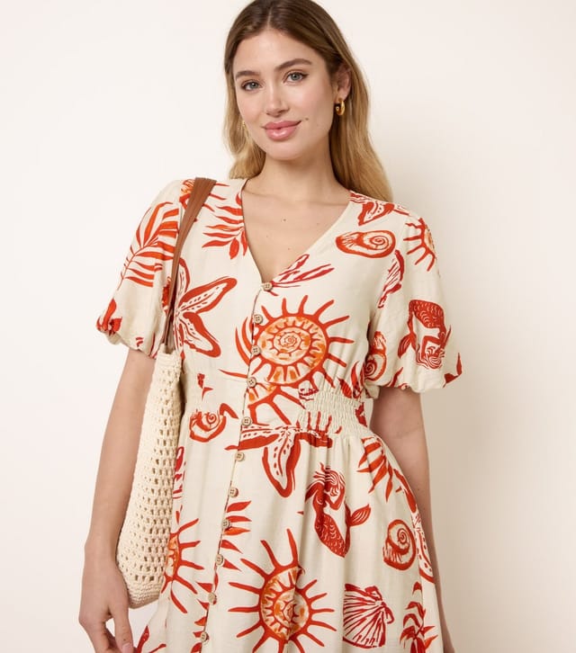 Blue Vanilla Women's Orange Starfish Print Midi Dress Blue Vanilla New Look - 3