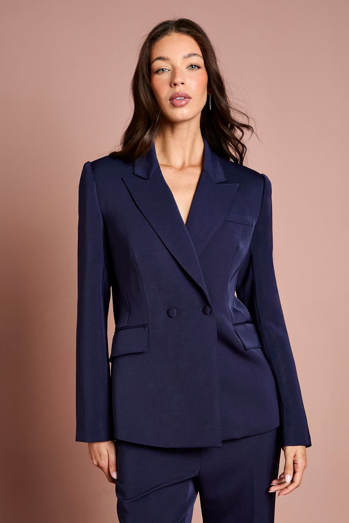 Coast Coast Women's Stitch Detail Double Breasted Blazer in Navy