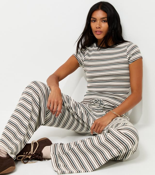 New Look Women's Cream Cotton Rich Striped Baby Tee T-Shirt New Look - 2