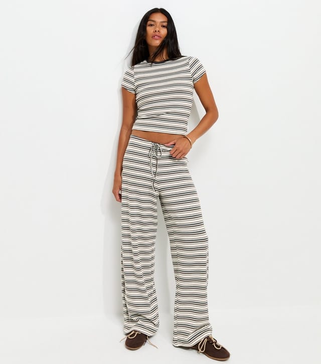 New Look Women's Cream Cotton Rich Striped Baby Tee T-Shirt New Look - 3