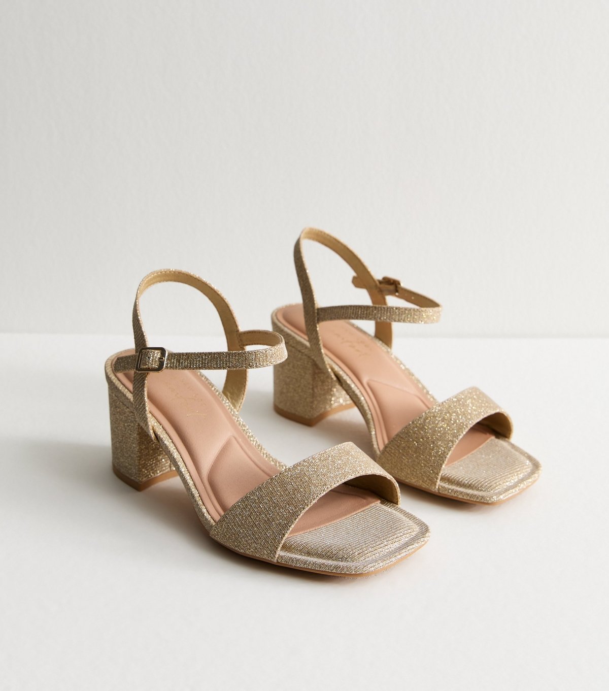 New Look Women's Extra Wide Fit Gold Diamanté Block Heel Sandals Vegan New Look - 3