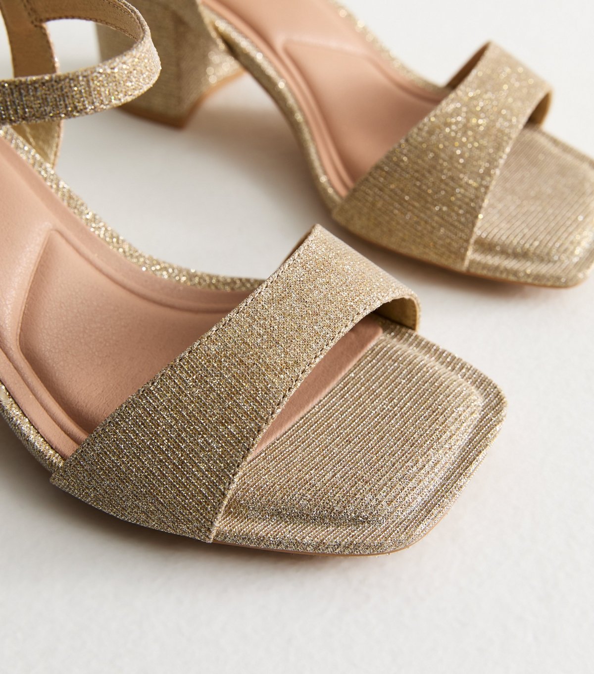 New Look Women's Extra Wide Fit Gold Diamanté Block Heel Sandals Vegan New Look - 4