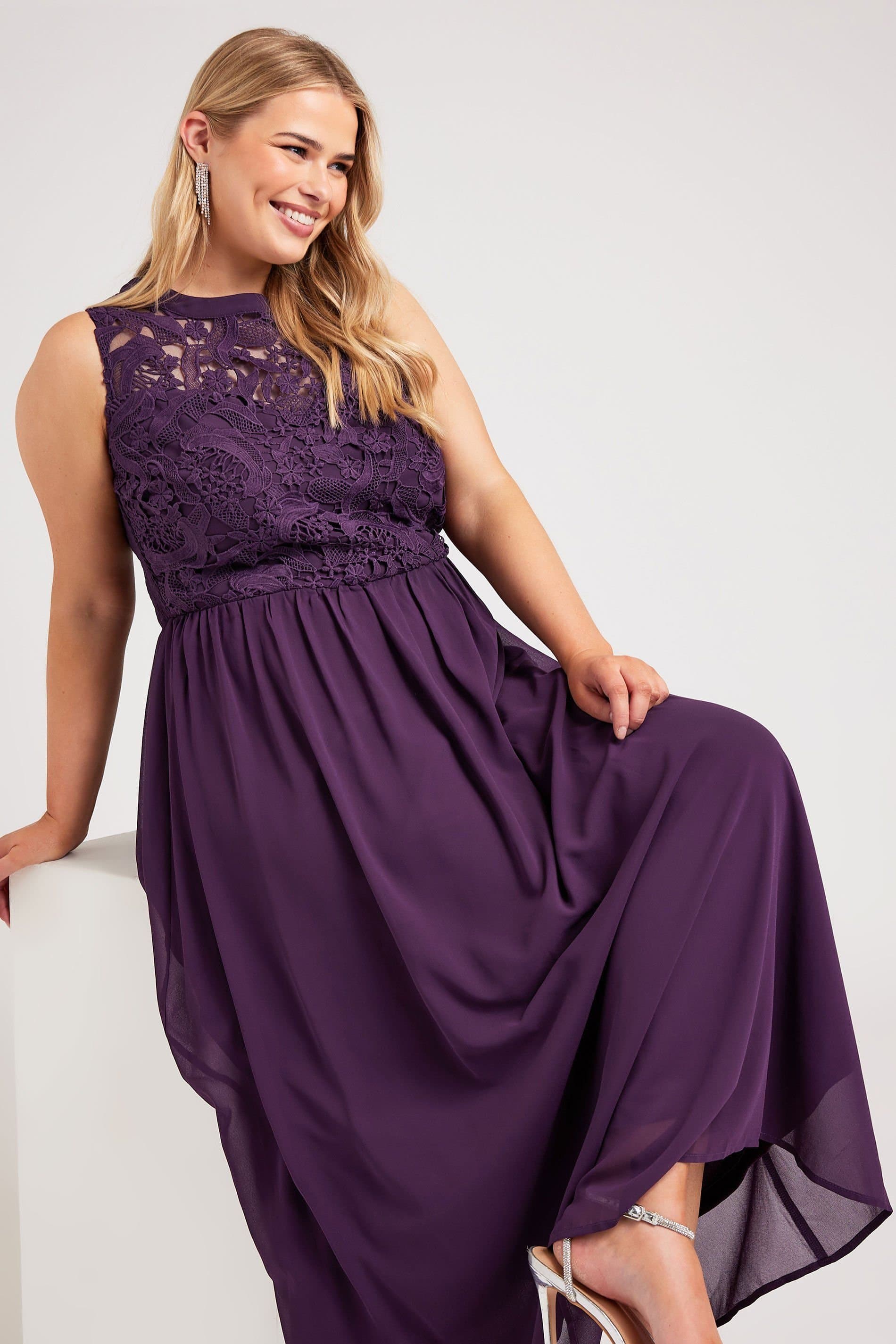 Yours Yours Women's Lace Bodice Maxi Dress in Purple