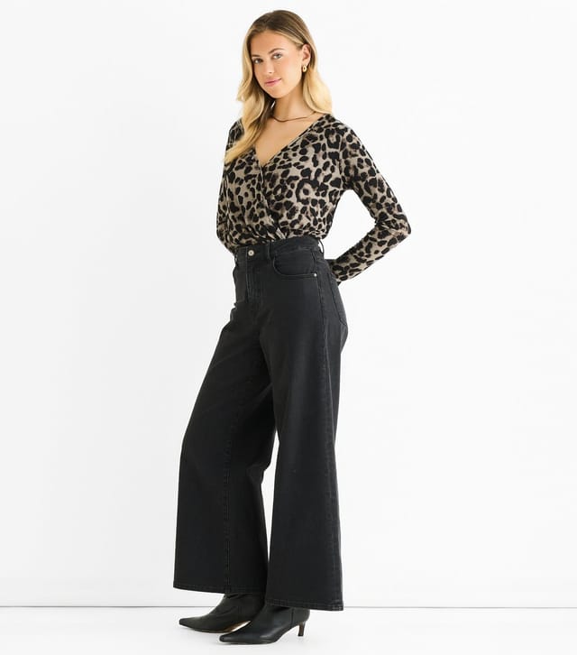 Gini London Women's Mid Grey Leopard Print Wrap Bodysuit Gini London New Look - 3