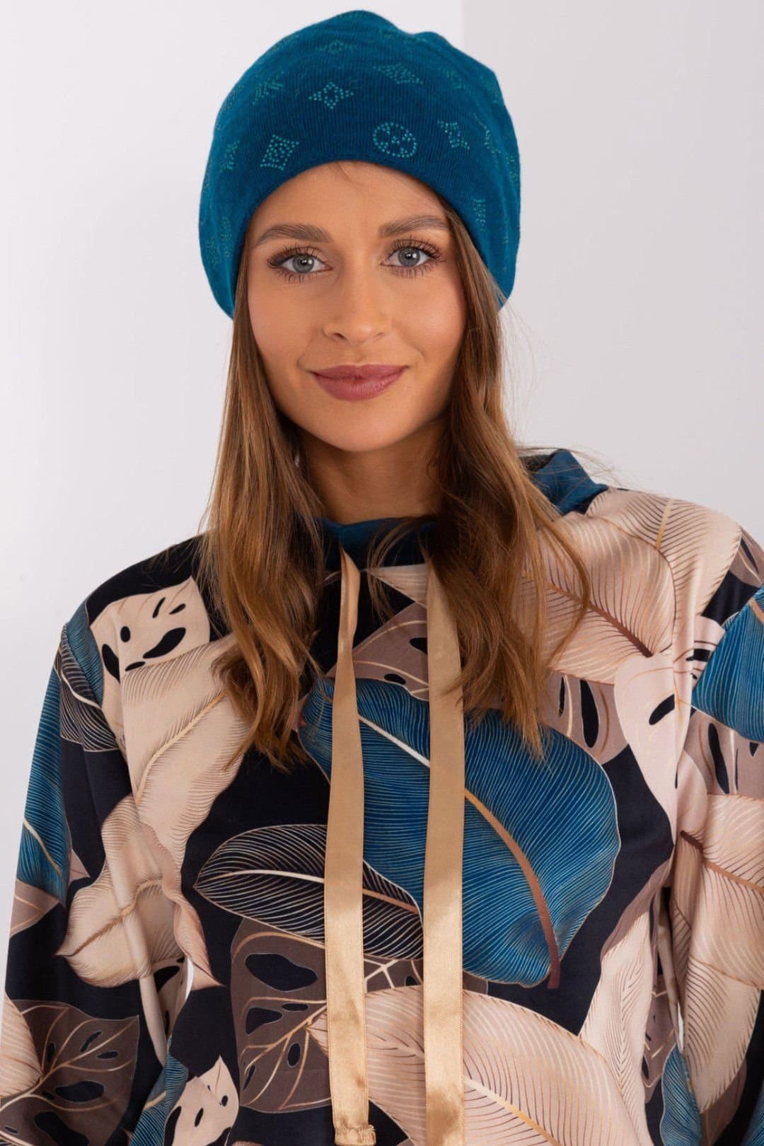 Love Lace Love Lace Women's Warm Winter Cashmere Beanie Hat with Rhinestone Decor Patch in Blue