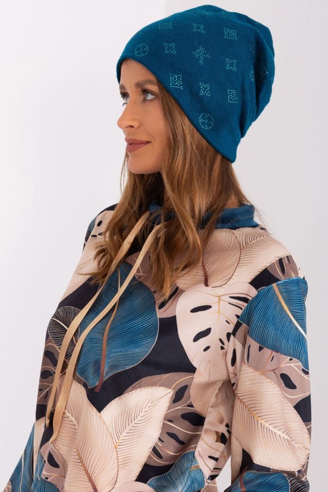 Love Lace Love Lace Women's Warm Winter Cashmere Beanie Hat with Rhinestone Decor Patch in Blue - 2