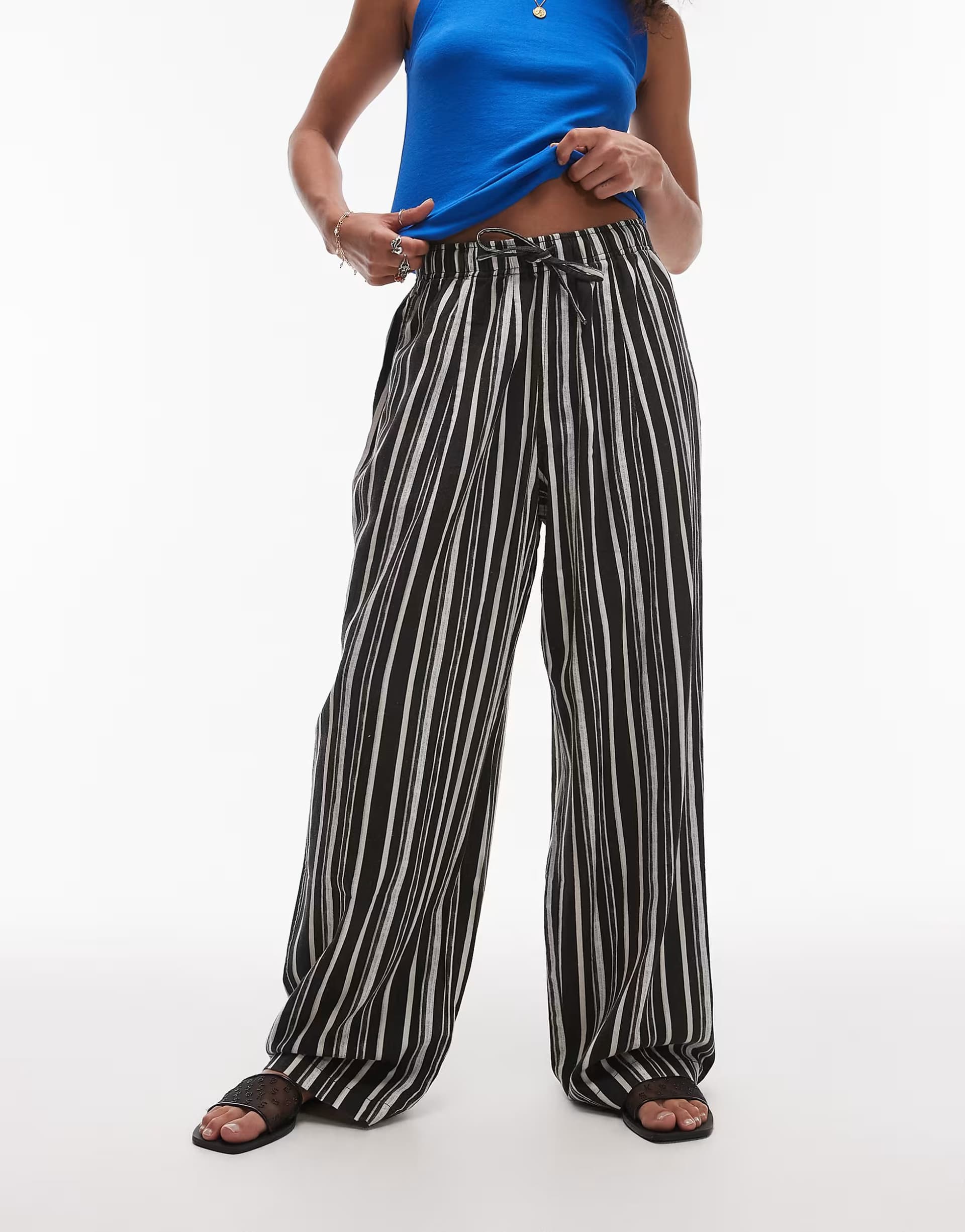 ASOS Topshop linen balloon trouser in multi stripe
