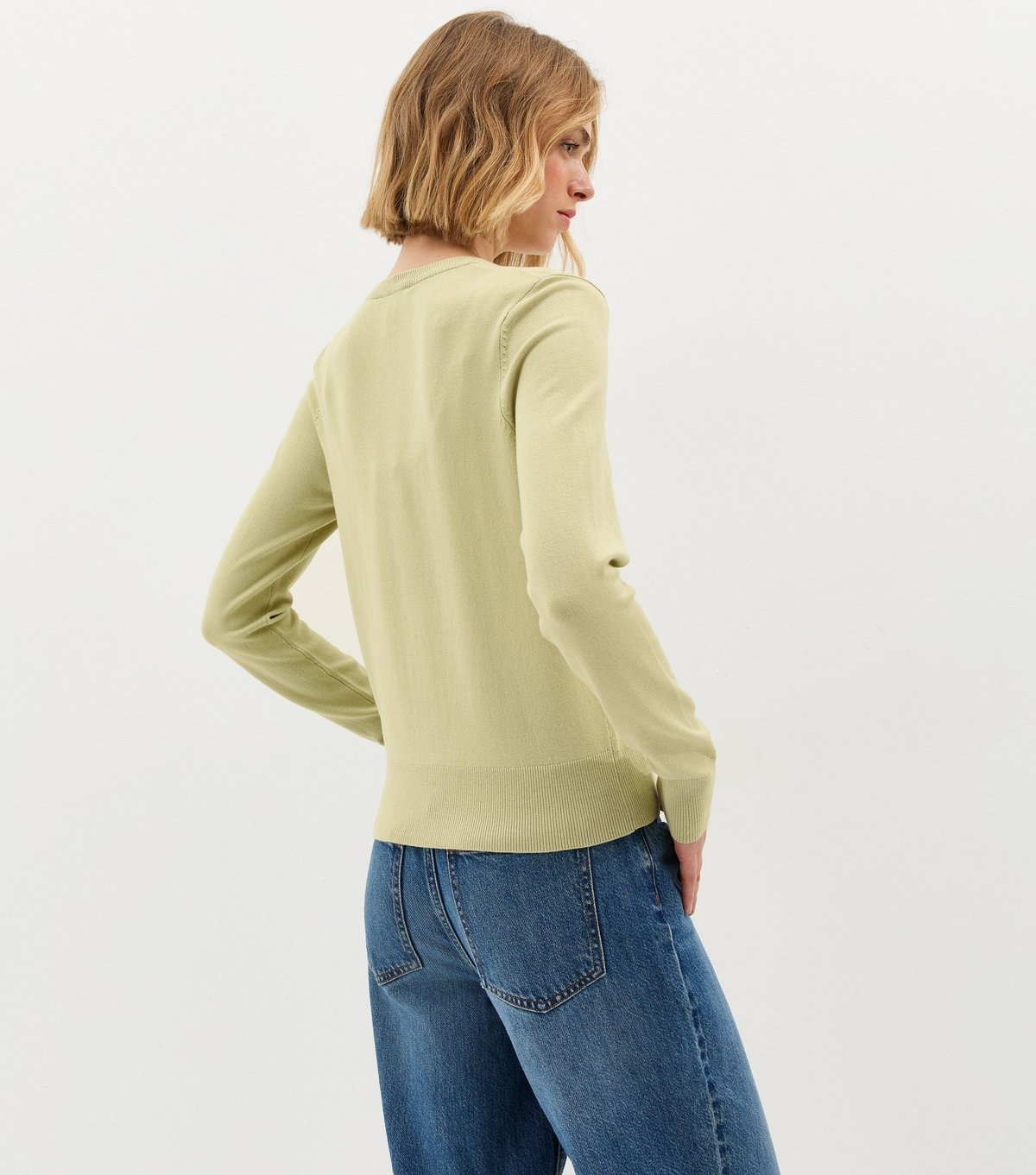 New Look Women's Light Green Knit Crew Neck Button Up Cardigan New Look - 4