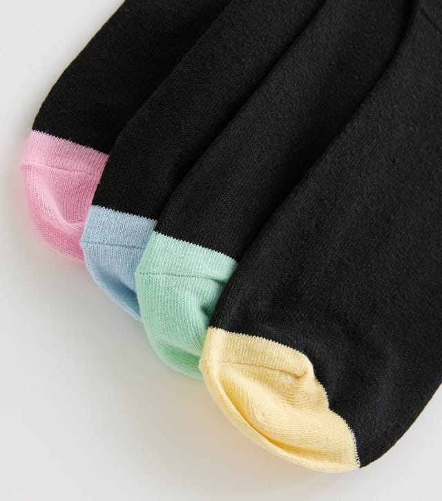 New Look Pack of 4 Black Contrast Toe and Heel Ankle Socks New Look - 2