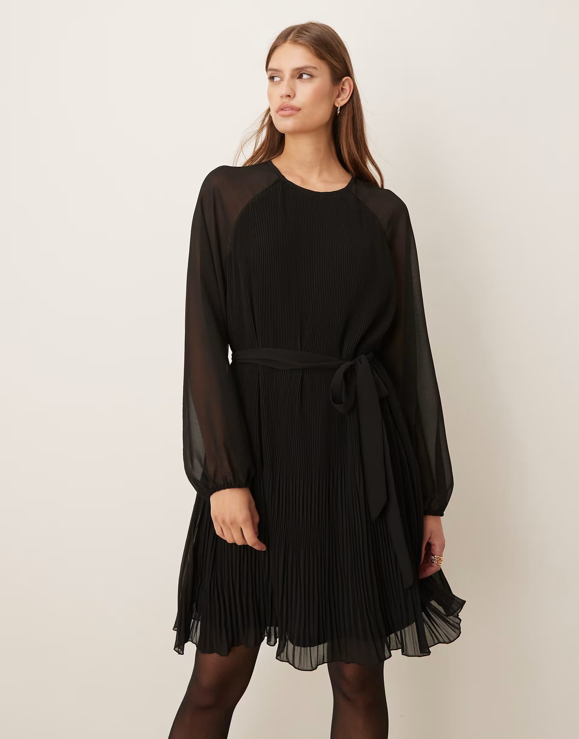 ASOS Vila plisse tie front mini dress in black