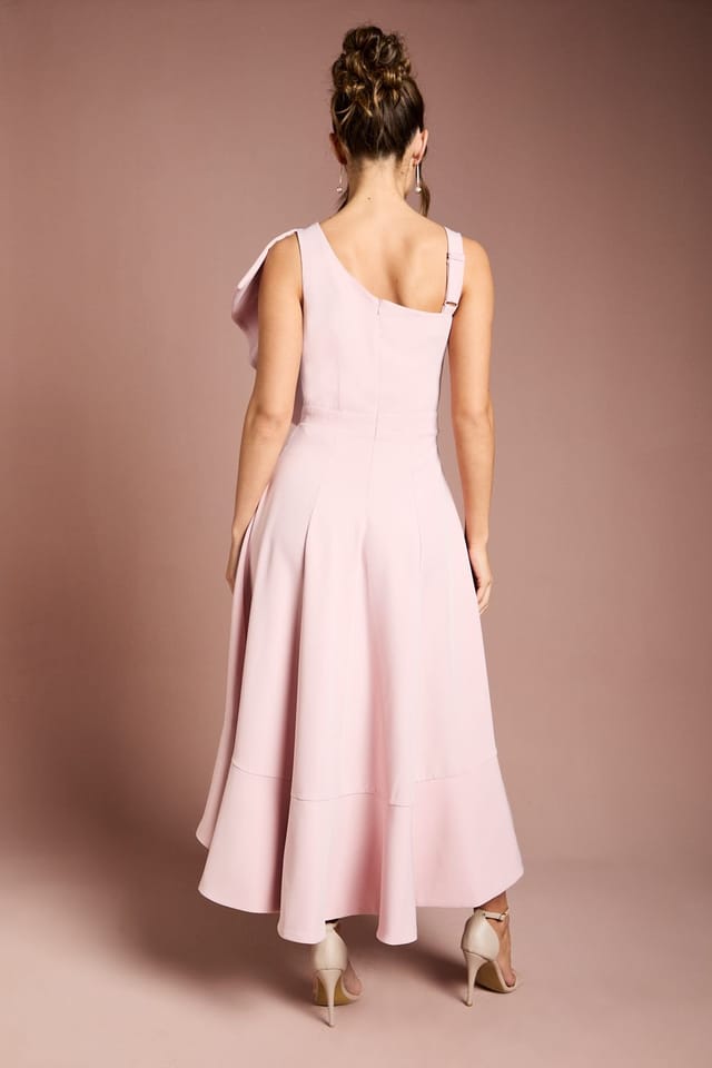 Coast Coast Women's One Shoulder Crepe Ruffle Midi Dress in Blush - 3