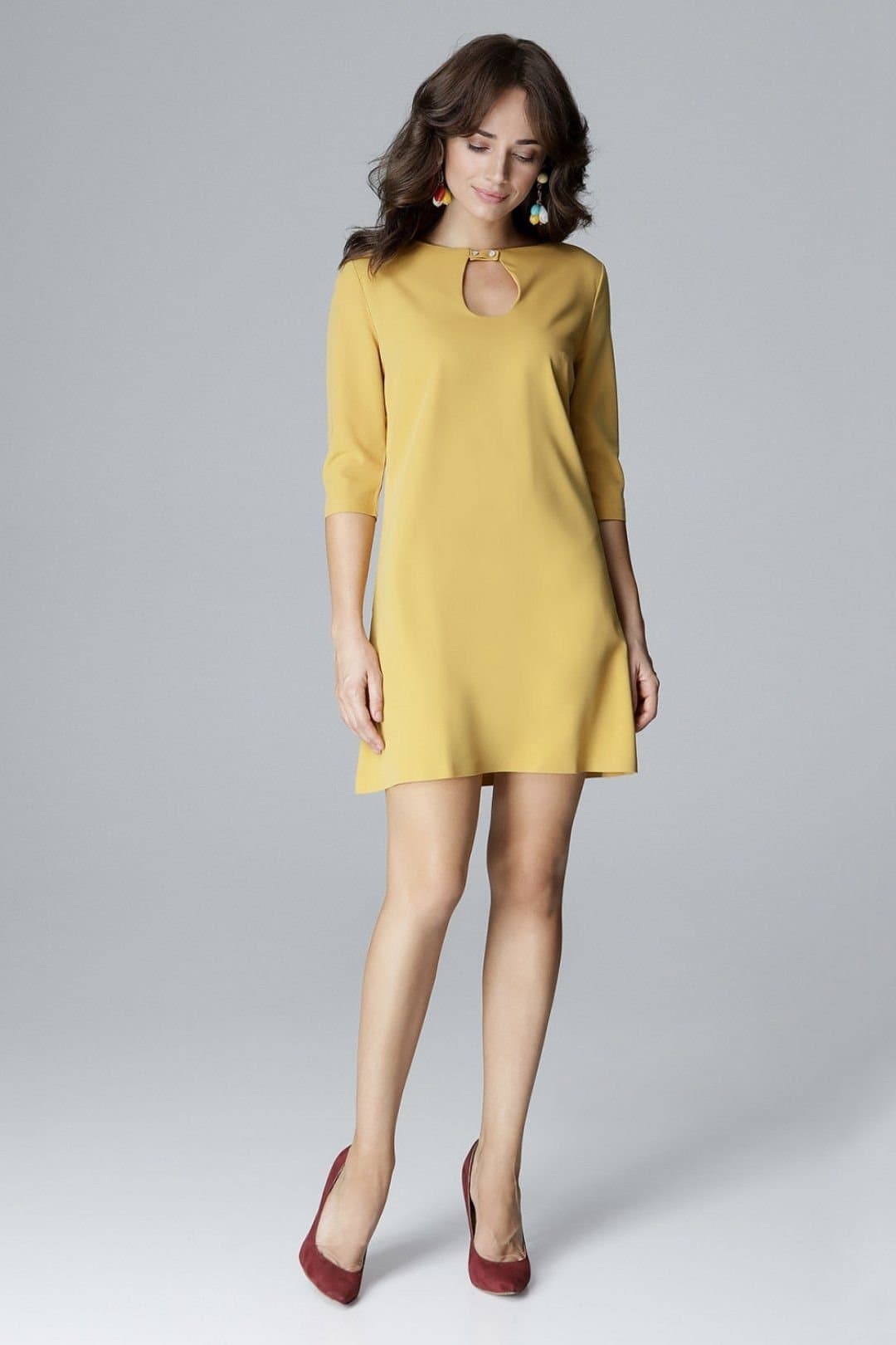 Love Lace Love Lace Women's Decorative Clasp Neck Flare Dress 3/4 in Yellow