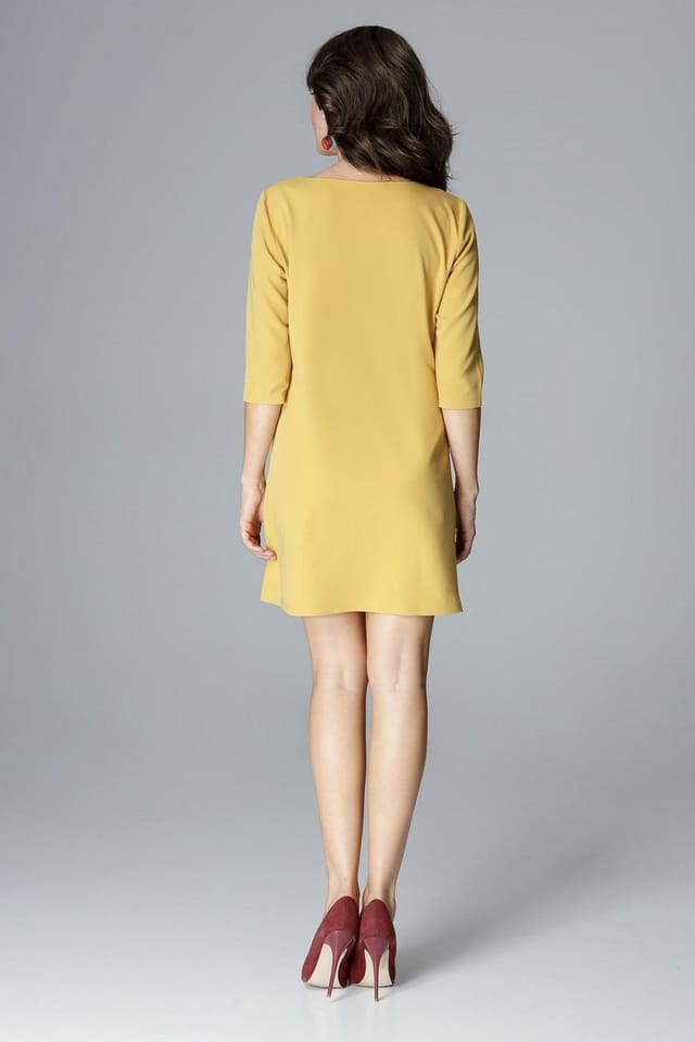 Love Lace Love Lace Women's Decorative Clasp Neck Flare Dress 3/4 in Yellow - 3