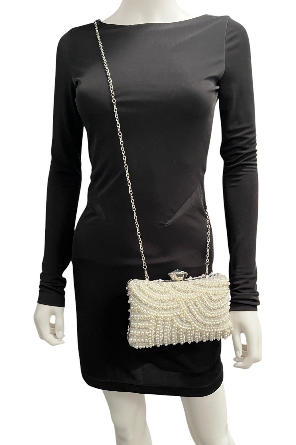 D2C D2C Women's Pearl Embellished Clutch Bag in Navy - 2