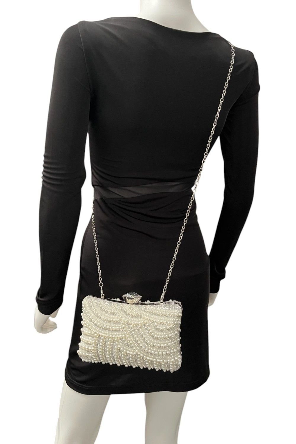 D2C D2C Women's Pearl Embellished Clutch Bag in Navy - 4