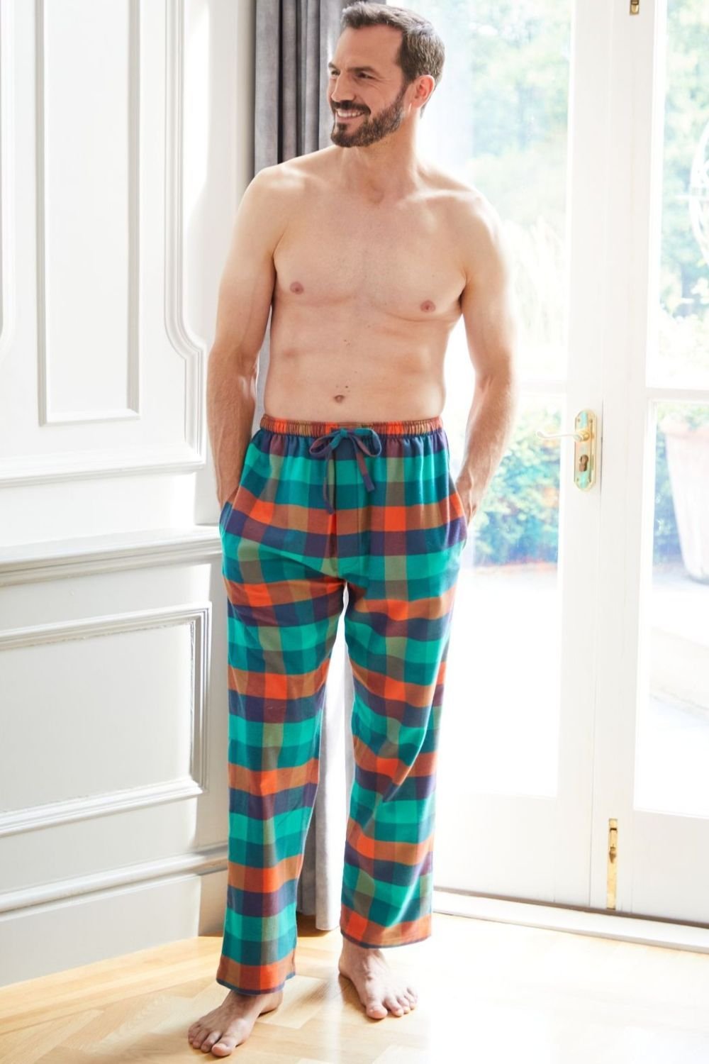 British Boxers British Boxers Men's "Acorn Squash" Check Brushed Cotton Pyjama Trousers in Dark Green - 3