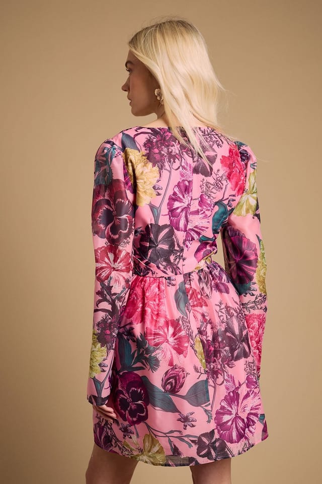 Oasis Oasis Women's Structured Fit & Flare Pleat Detail Mini Dress in Pink - 3