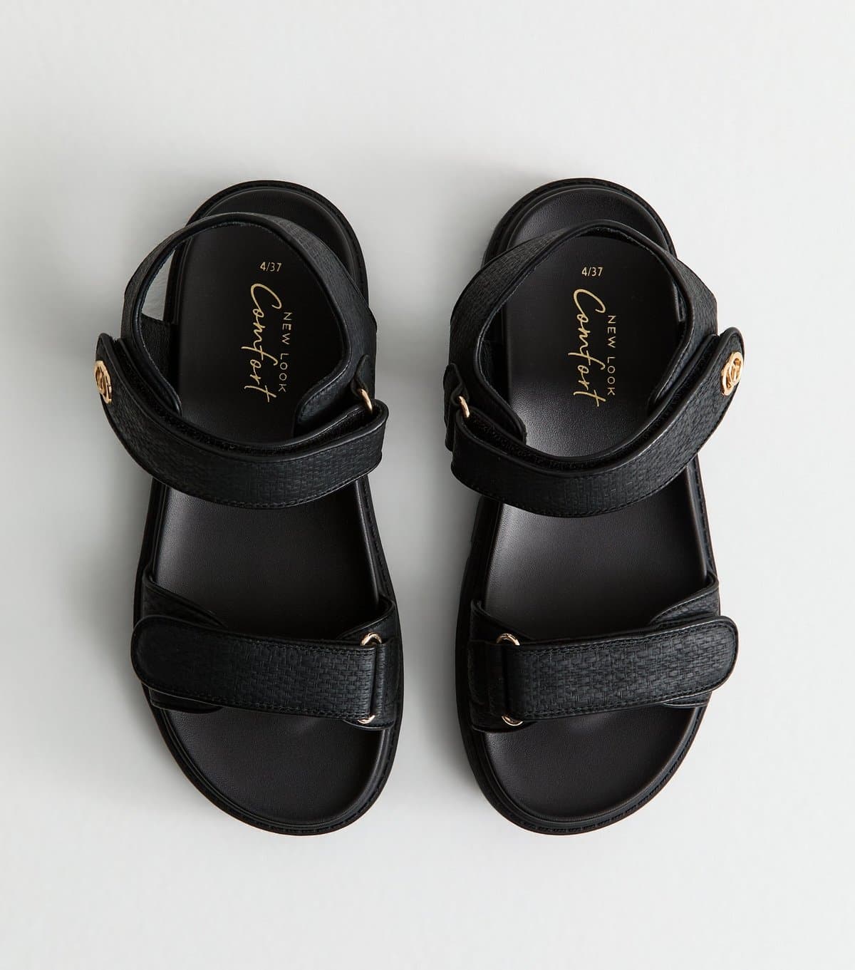 New Look Women's Black Faux Leather Raffia Strap Sandals Vegan New Look