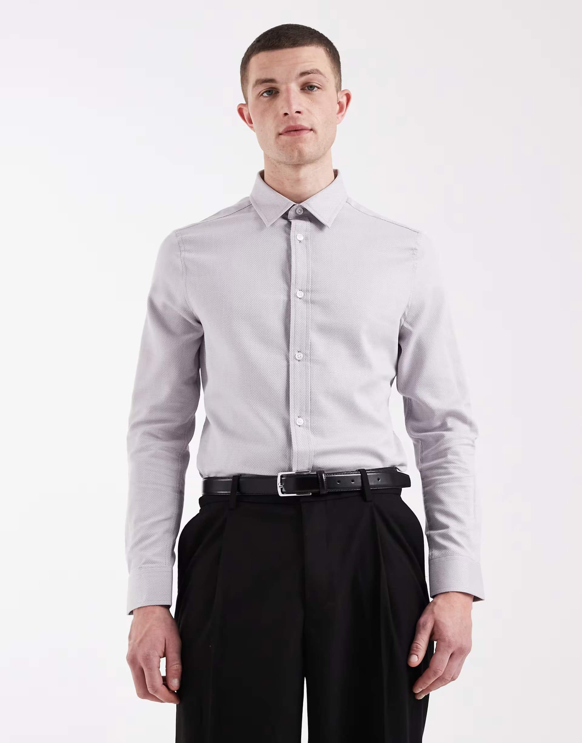 ASOS ASOS DESIGN Slim Fit Textured Shirt in Light Grey