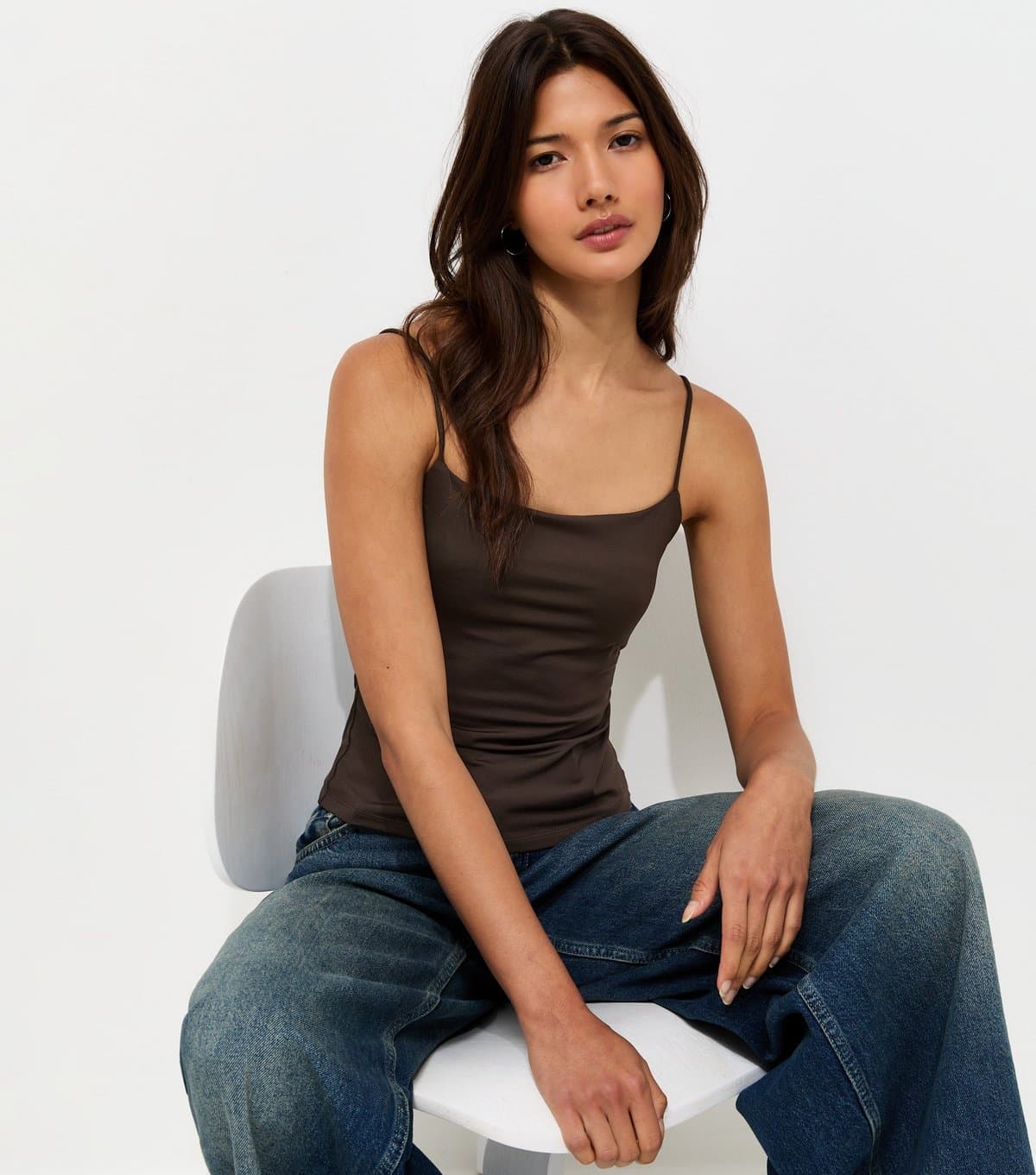 New Look Women's Dark Brown Jersey Thin Strap Cami Top New Look