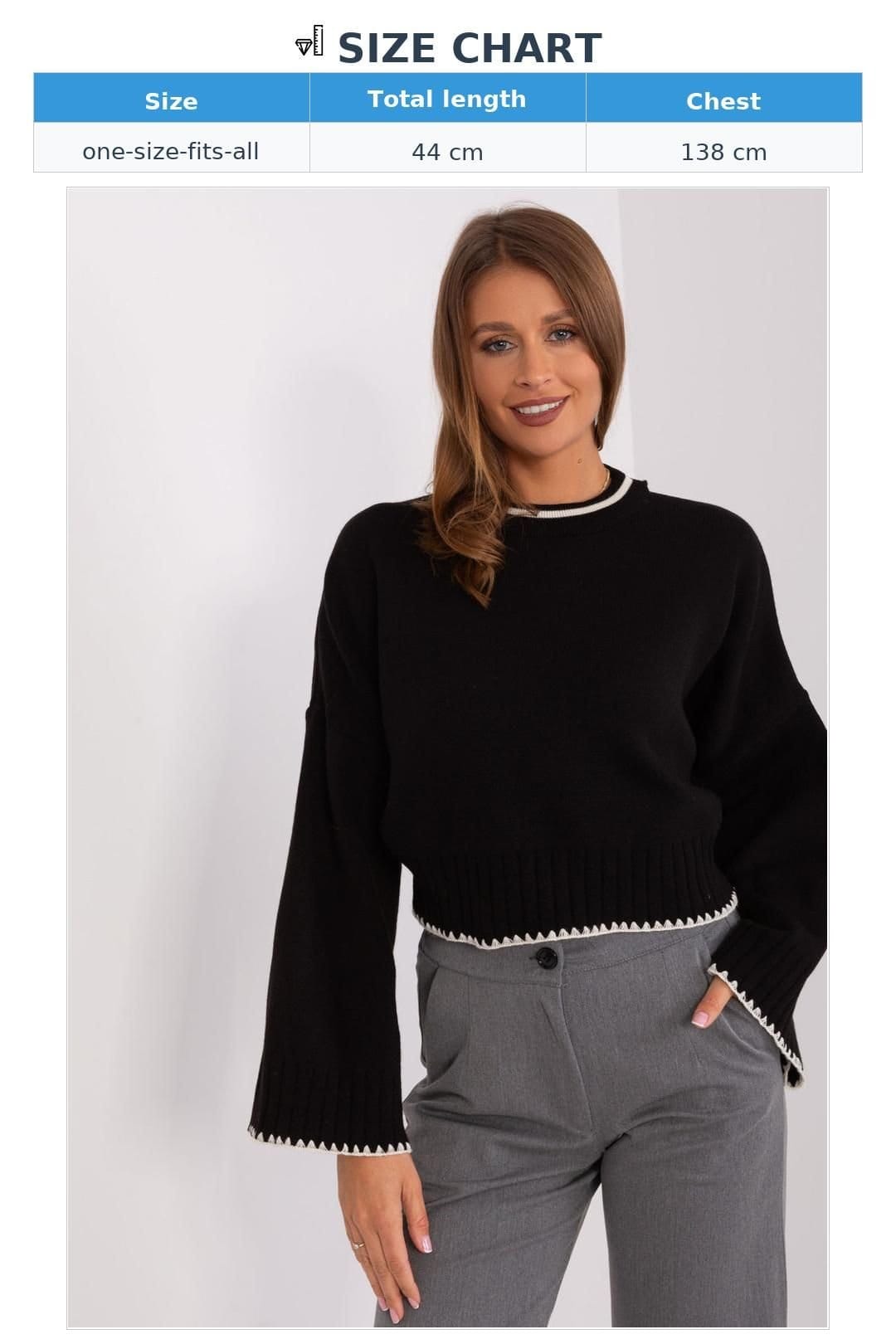 Love Lace Love Lace Women's Acrylic Short Smooth Sweater Round Neck in Black - 4