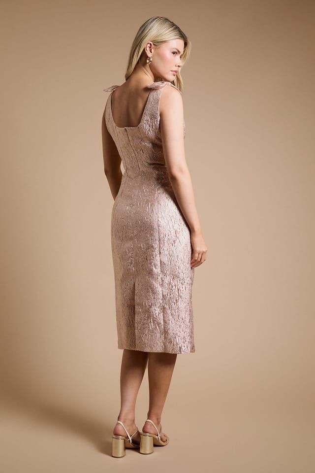 Dorothy Perkins Dorothy Perkins Women's DP Luxe Bow Shoulder Jacquard Midi Dress in Pink - 3