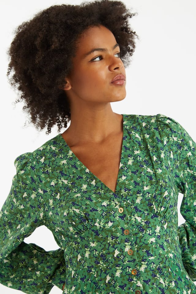 Louche Louche Women's Heidi-Cat-Camo Long Sleeved Mini Dress in Green - 2