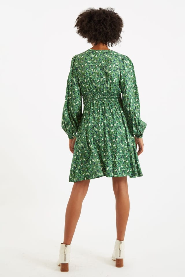 Louche Louche Women's Heidi-Cat-Camo Long Sleeved Mini Dress in Green - 3