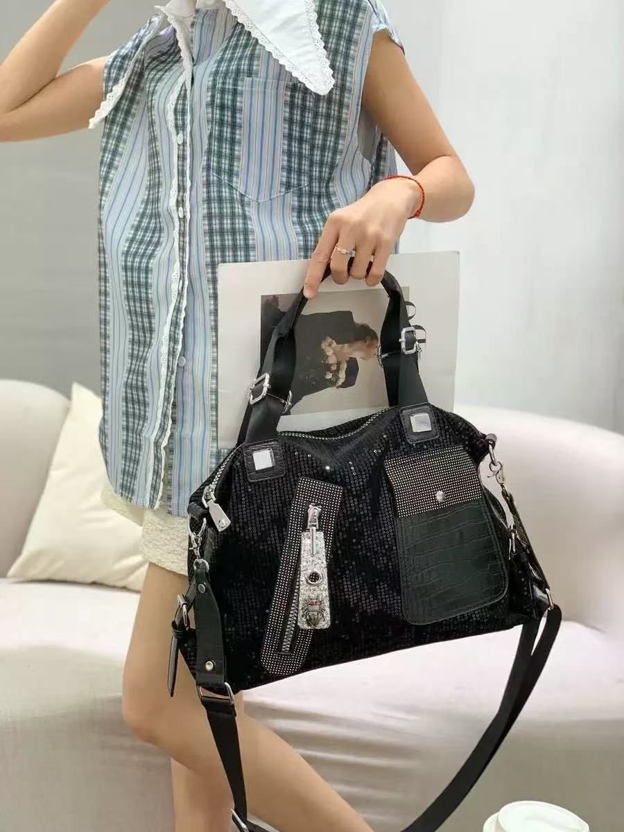 PEACH ACCESSORIES PEACH ACCESSORIES Women's Sparkle & Croc Shoulder Bag in Black - 2