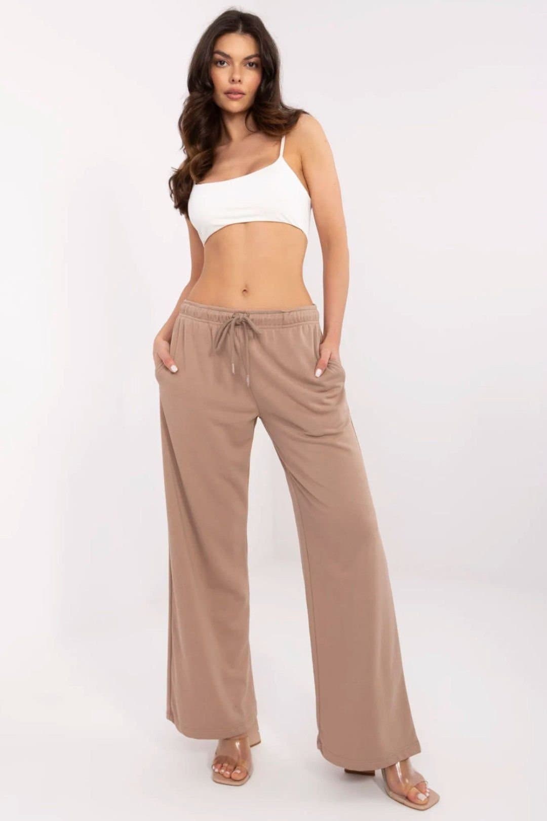 Love Lace Love Lace Women's Casual Cotton Polyester Drawstring Sweatpants in Beige