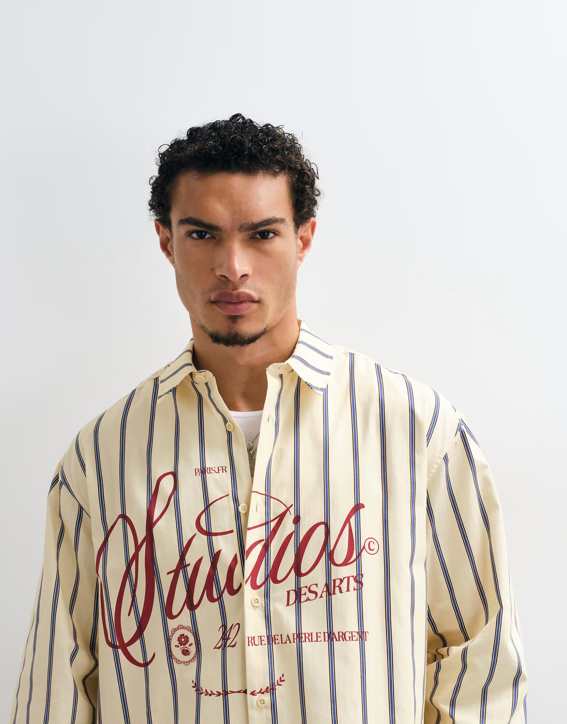 ASOS ASOS DESIGN boxy oversized stripe shirt with front graphic in yellow
