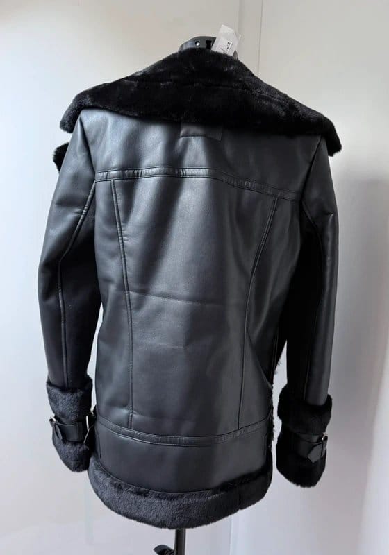 River Island Black Faux Leather Aviator Jacket